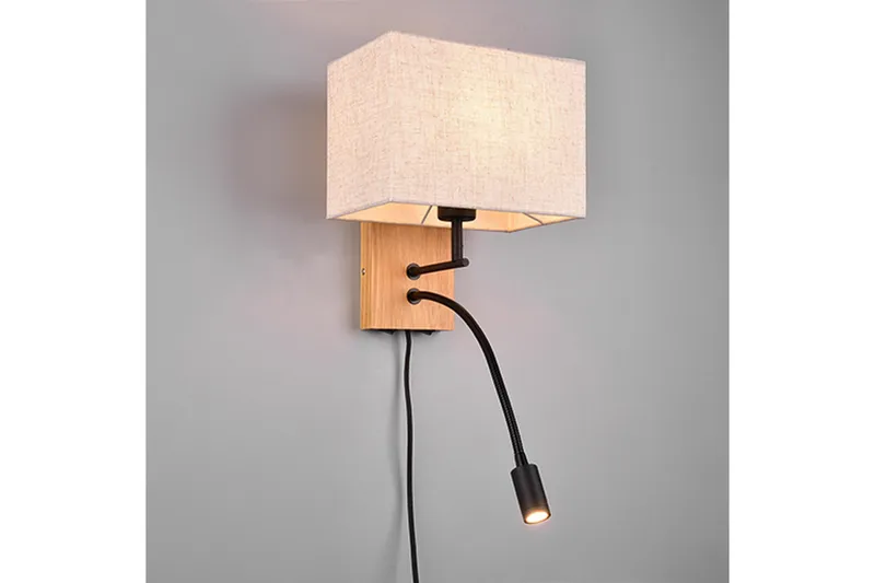Nilam Vägglampa med läslampa 25 cm LED + E27 trä - Trä/Beige - Belysning - Lampor & belysning inomhus - Sovrumslampa - Sänglampa - Sänglampa vägg