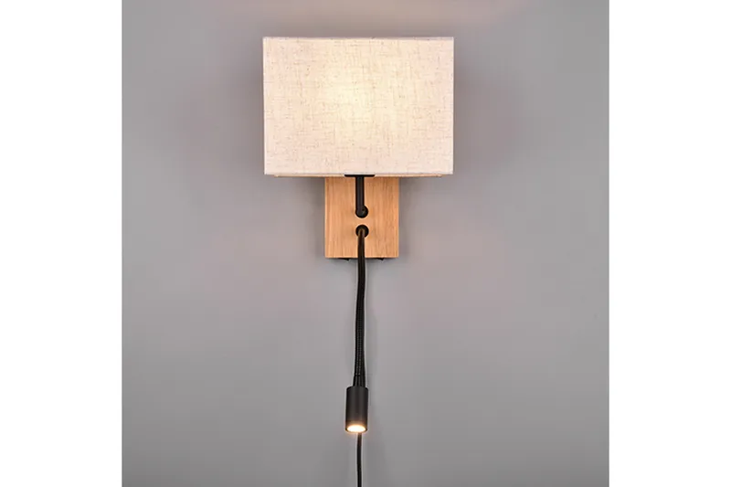 Nilam Vägglampa med läslampa 25 cm LED + E27 trä - Trä/Beige - Belysning - Lampor & belysning inomhus - Sovrumslampa - Sänglampa - Sänglampa vägg