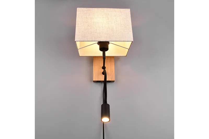 Nilam Vägglampa med läslampa 25 cm LED + E27 trä - Trä/Beige - Belysning - Lampor & belysning inomhus - Sovrumslampa - Sänglampa - Sänglampa vägg