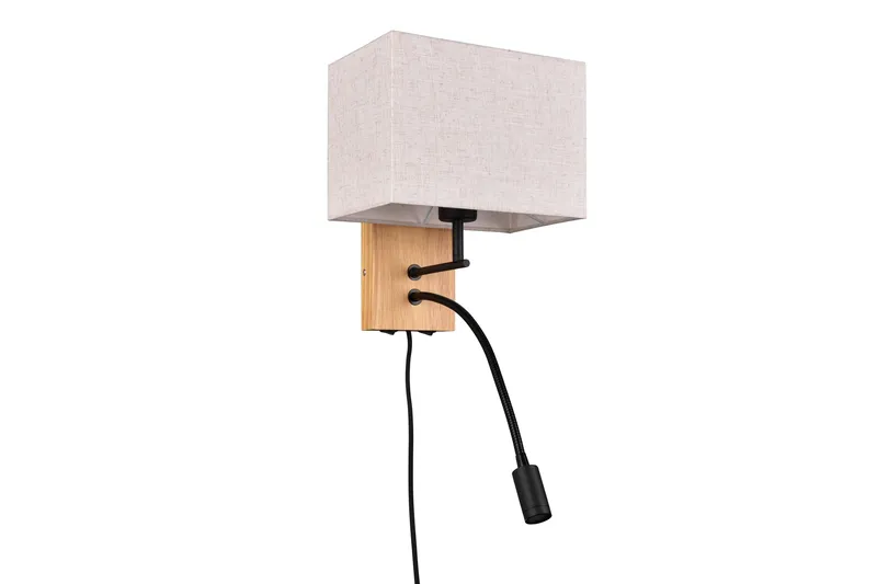 Nilam Vägglampa med läslampa 25 cm LED + E27 trä, Trä/Beige