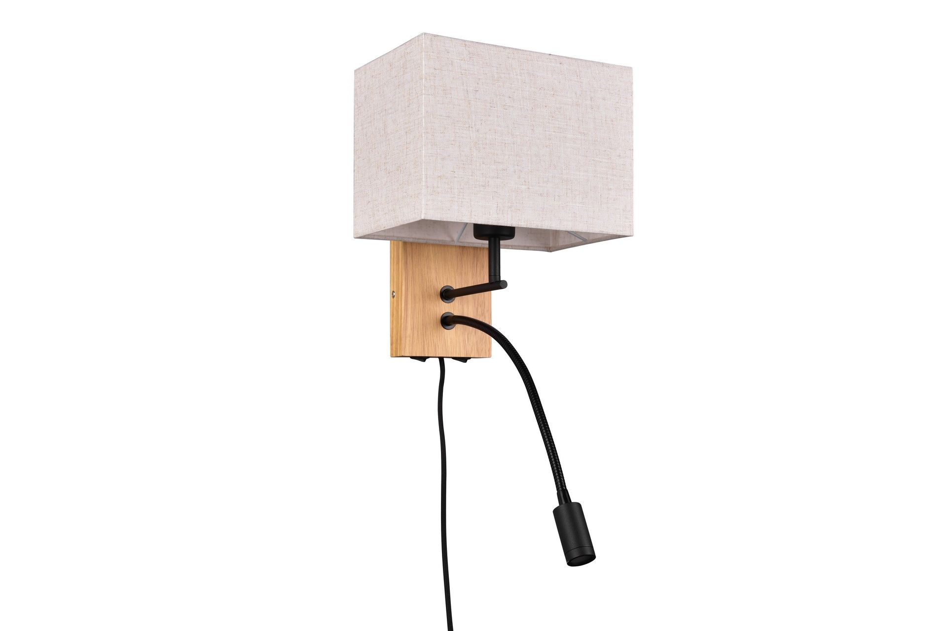 Nilam Vägglampa med läslampa 25 cm LED + E27 trä - Trä/Beige