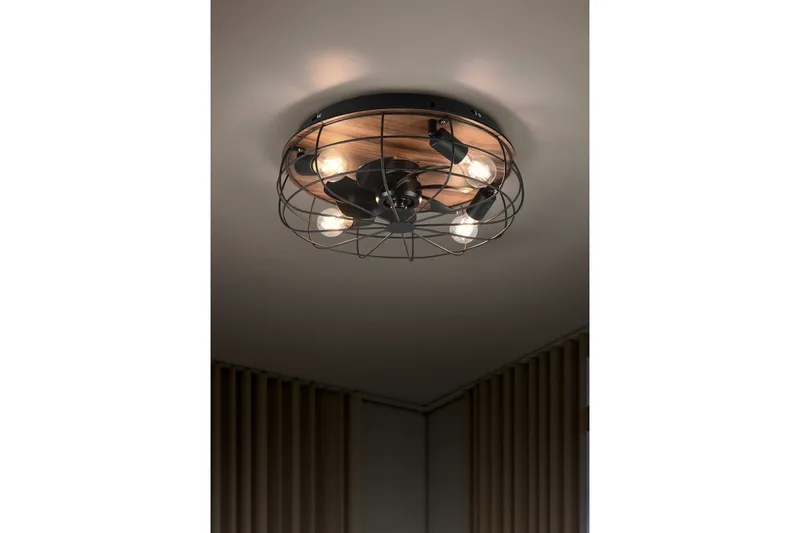 Fläkt TRIO Trondheim Mattsvart/trä - Mattsvart/trä - Belysning - Lampor & belysning inomhus - Taklampa & takbelysning - Takplafond