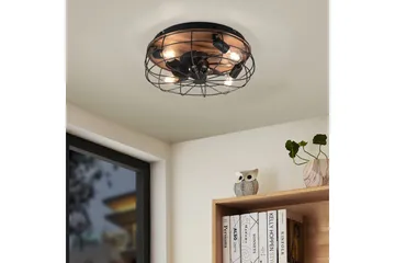 Fläkt TRIO Trondheim Mattsvart/trä - Mattsvart/trä - Belysning - Lampor & belysning inomhus - Taklampa & takbelysning - Takplafond