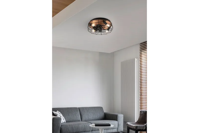 Fläkt TRIO Trondheim Mattsvart/trä - Mattsvart/trä - Belysning - Lampor & belysning inomhus - Taklampa & takbelysning - Takplafond