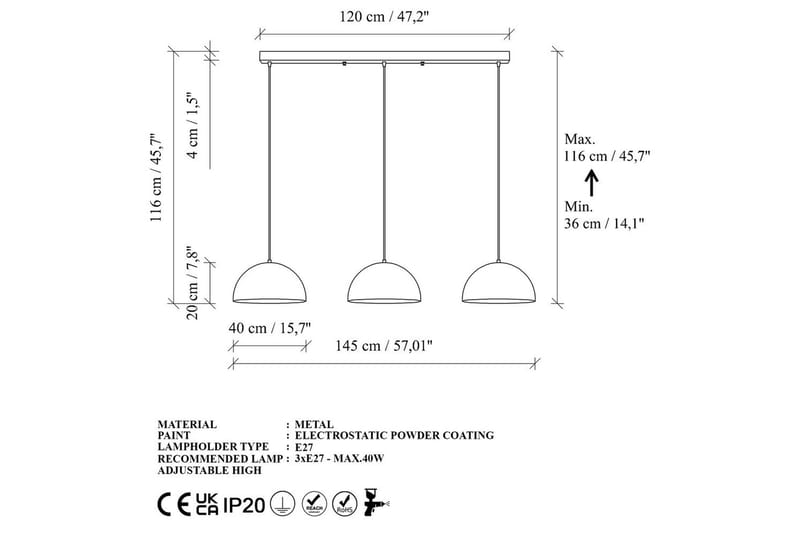 Ljuskrona Brena Rany Tre Uttag - 145 x 40 x 116 cm - Belysning - Lampor & belysning inomhus - Taklampa & takbelysning - Kökslampa & taklampa kök