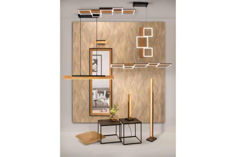 Harper LED plafond 115 cm mattsvart/ trä - Trä - Belysning - Lampor & belysning inomhus - Taklampa & takbelysning - Pendellampa & hänglampa