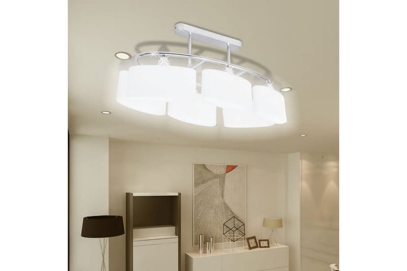 Taklampa med elipsoida glaskupor för 6 E14-lampor - Vit - Kökslampa & taklampa kök - Fönsterlampa - Taklampa sovrum - Pendellampa & hänglampa - Hall lampa - Taklampa vardagsrum - Fönsterlampa hängande - Taklampa & takbelysning
