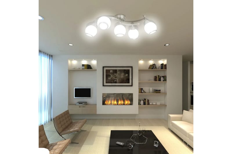 Taklampa med glasskärmar med böjd skena - Vit - Plafond - Takplafond - Hall lampa - Taklampa & takbelysning