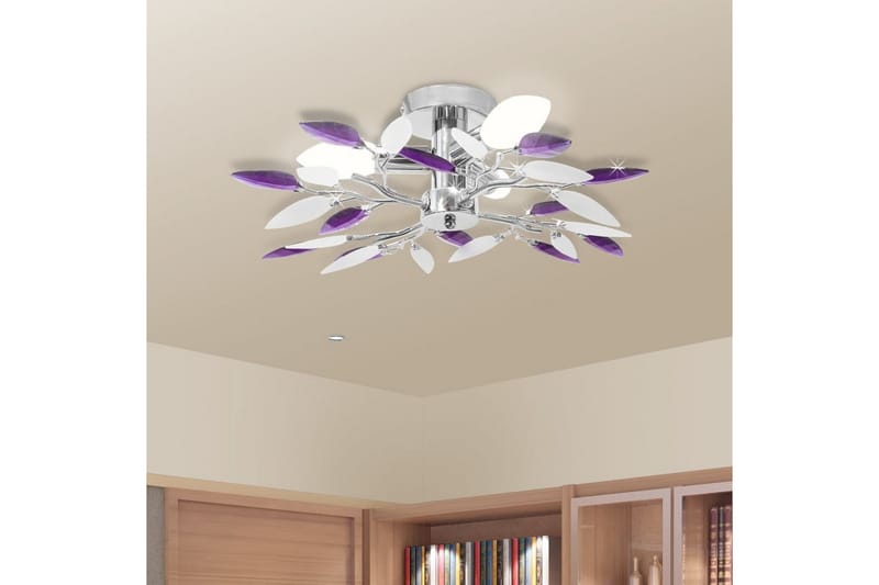 Taklampa med kristallöv i vitt & lila för 3 glödlampor E14 - be Basic - Kökslampa & taklampa kök - Fönsterlampa - Taklampa sovrum - Pendellampa & hänglampa - Hall lampa - Taklampa vardagsrum - Fönsterlampa hängande - Taklampa & takbelysning