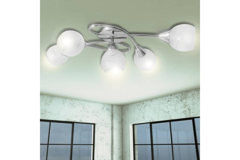 Taklampa med ovala glaskupor för 5 E14-lampor - Vit - Taklampa & takbelysning - Fönsterlampa - Hall lampa - Pendellampa & hänglampa - Kökslampa & taklampa kök - Taklampa vardagsrum - Fönsterlampa hängande - Taklampa sovrum