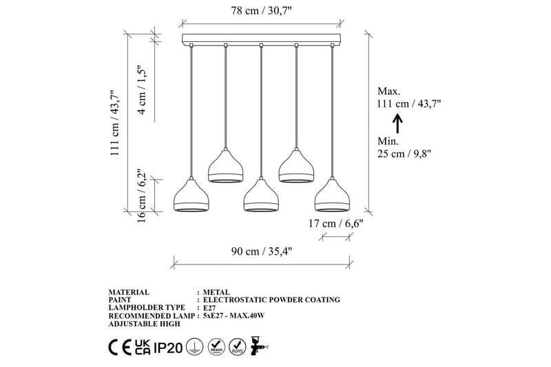 Taklampa Soodni Fem Horisontell Svart - Svart - Belysning - Lampor & belysning inomhus - Taklampa & takbelysning - Kökslampa & taklampa kök