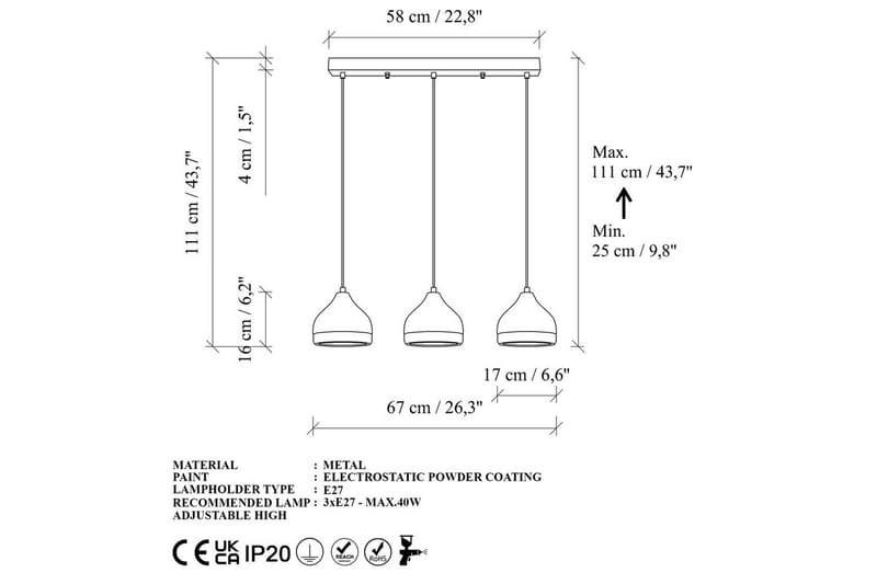 Taklampa Soodni Tre Horisont Vit - Vit - Belysning - Lampor & belysning inomhus - Taklampa & takbelysning - Kökslampa & taklampa kök