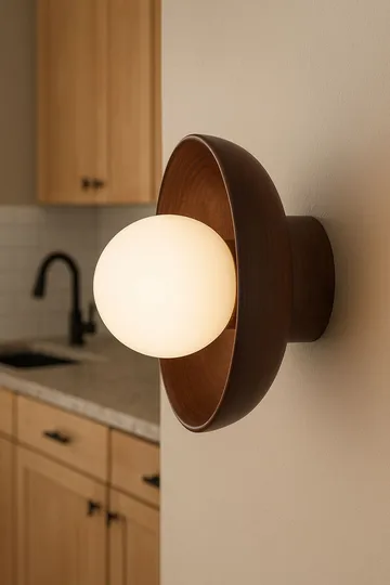 Beylin Vägglampa 24 cm Rund - Valnöt Vit - Belysning - Lampor & belysning inomhus - Vägglampa