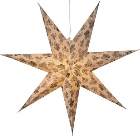 Cotton Adventsstjärna 60 cm – Jullampa i papper - Beige med grönt mönster - Belysning - Julbelysning - Adventsstjärna