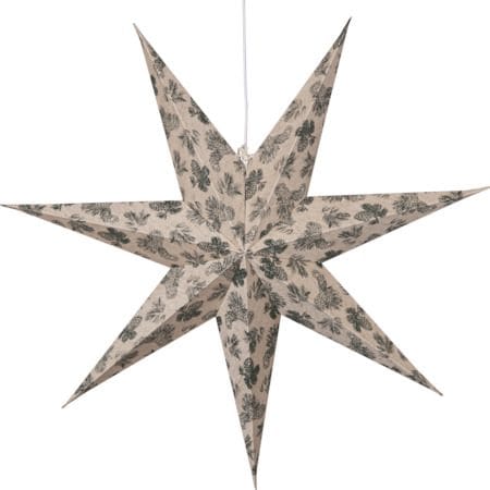 Cotton Adventsstjärna 60 cm – Jullampa i papper - Beige med grönt mönster - Belysning - Julbelysning - Adventsstjärna