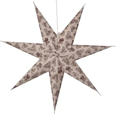 Cotton Adventsstjärna 60 cm - Jullampa i papper - Beige med rött mönster - Belysning - Julbelysning - Adventsstjärna