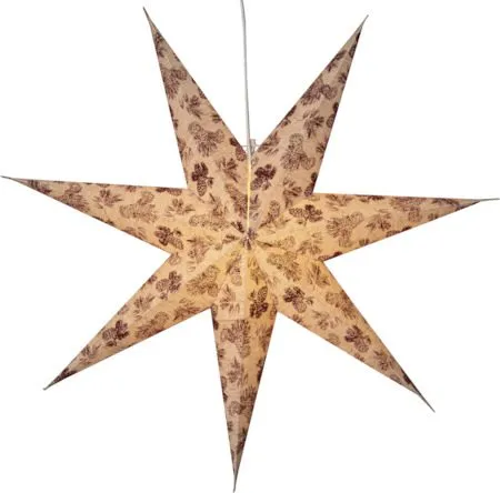 Cotton Adventsstjärna 60 cm - Jullampa i papper - Beige med rött mönster - Belysning - Julbelysning - Adventsstjärna