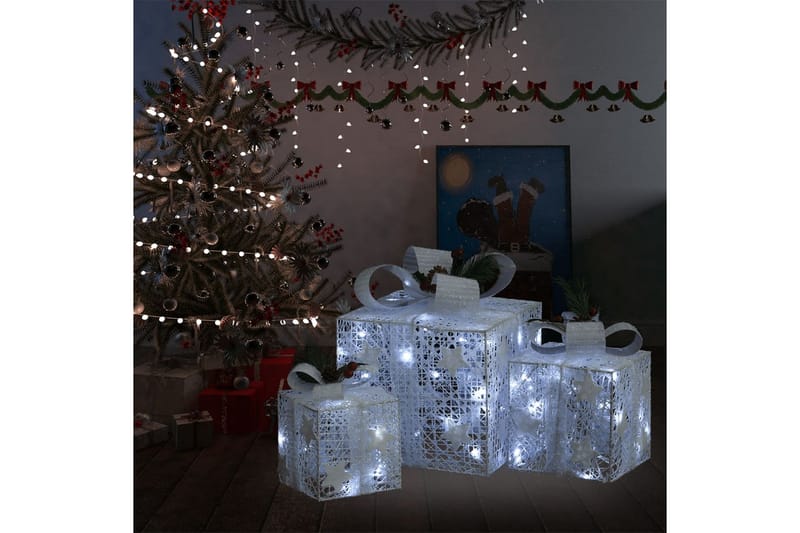 Juldekoration julklappar 3 st silver ute/inne - Silver - Julbelysning utomhus