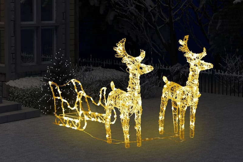 Juldekoration renar & släde 160 LED 130 cm akryl - Vit - Julbelysning utomhus