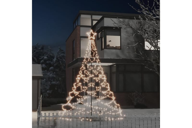Julgran med metallstång 500 LED varm vit 3 m - Vit - Julbelysning utomhus