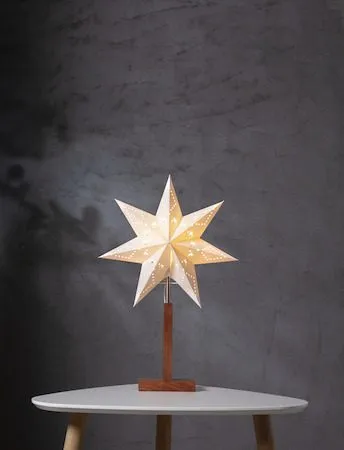 Karo Adventsstjärna på Fot 34 cm - Jullampa i papper & trä - Vit - Belysning - Julbelysning - Adventsstjärna