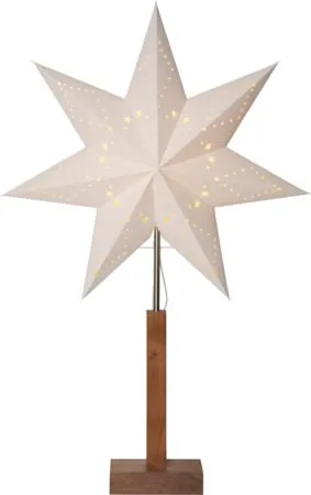 Karo Stjärna på fot 43 cm, vit och akacia