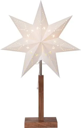 Karo Stjärna på fot 34 cm, Vit och akacia