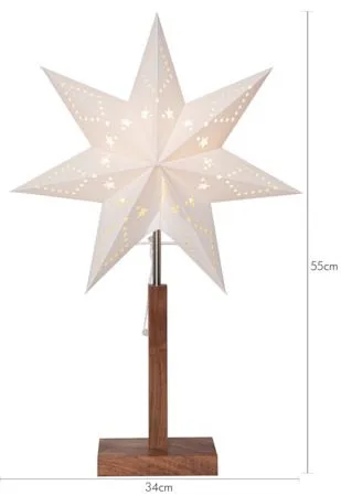 Karo Stjärna på fot 34 cm - Vit och akacia - Belysning - Julbelysning - Jullampor