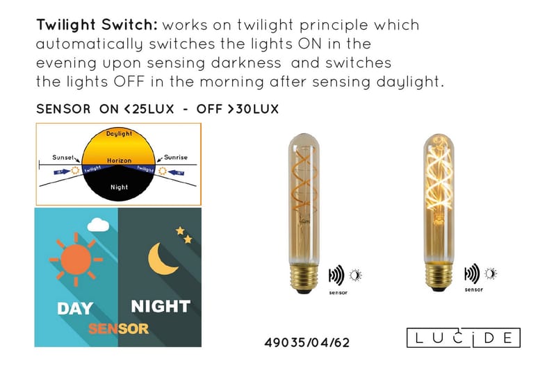 Gödlampa Twilight med Sensor Amber - Lucide - Glödlampor - Koltrådslampa & glödtrådslampa