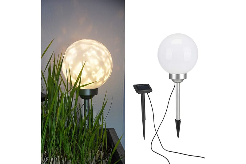 HI Soldriven LED roterande trädgårdsklot 20 cm - Vit - Trädgårdsbelysning - LED belysning utomhus - Markbelysning
