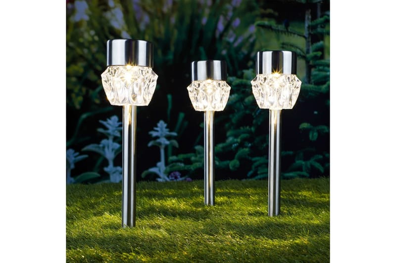 HI Soldrivna LED-stiglampor 3 st kristall - Flerfärgad - Trädgårdsbelysning - LED belysning utomhus - Markbelysning