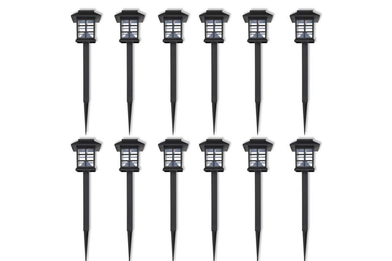 Soldrivna marklampor LED 12 st med spett 8,6x8,6x38 cm - Svart - Trädgårdsbelysning - LED belysning utomhus - Markbelysning