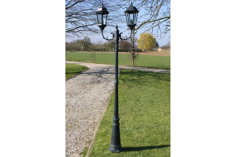 Trädgårdslampa 2 armar 230 cm mörkgrön/svart aluminium - Grön - Stolplykta & grindlykta