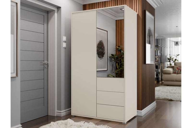 Agawal Garderob med Spegel 100x178 cm - Beige - Förvaring - Garderober & garderobssystem