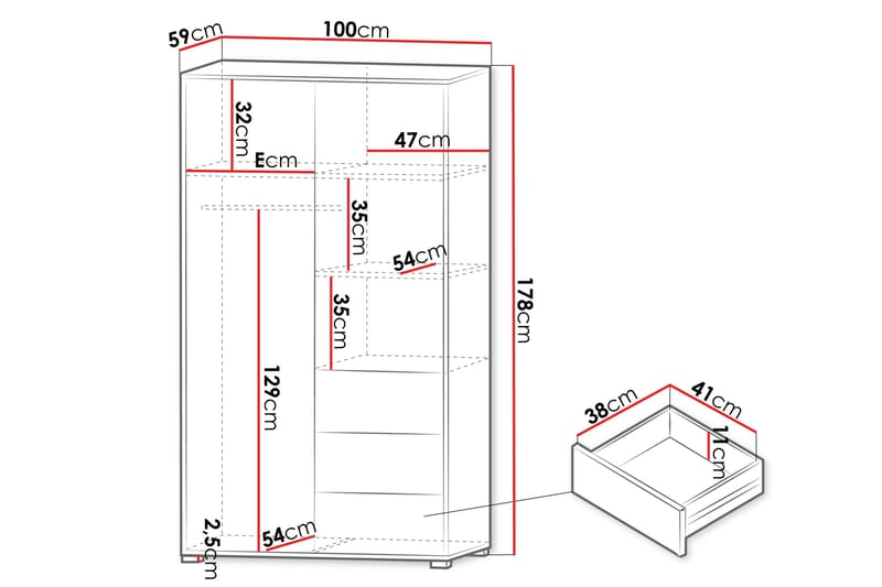 Agawal Garderob med Spegel 100x178 cm - Beige - Förvaring - Garderober & garderobssystem
