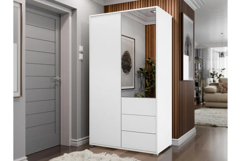 Agawal Garderob med Spegel 100x178 cm - Vit - Förvaring - Garderober & garderobssystem