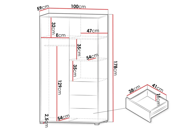 Agawal Garderob med Spegel 100x178 cm - Vit - Förvaring - Garderober & garderobssystem