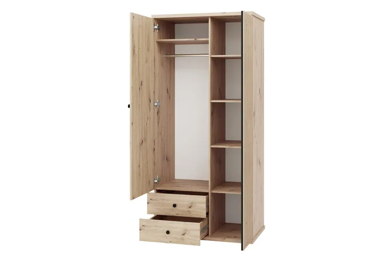 Aldbrough Garderob med Spegel 100x213 cm - Brun/Svart - Förvaring - Garderober & garderobssystem