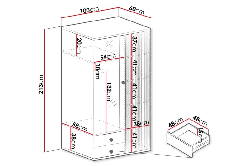 Aldbrough Garderob med Spegel 100x213 cm - Brun/Svart - Förvaring - Garderober & garderobssystem