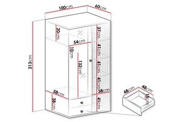 Aldbrough Garderob med Spegel 100x213 cm - Brun/Svart - Förvaring - Garderober & garderobssystem