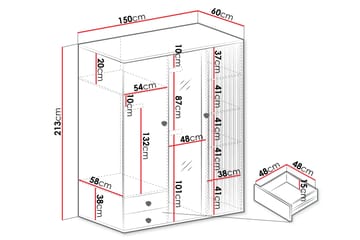 Aldbrough Garderob med Spegel 150x213 cm - Brun/Svart - Förvaring - Garderober & garderobssystem