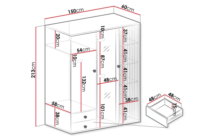 Aldbrough Garderob med Spegel 150x213 cm - Brun/Svart - Förvaring - Garderober & garderobssystem