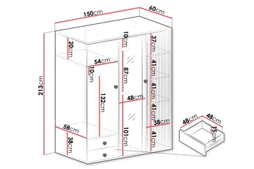 Aldbrough Garderob med Spegel 150x213 cm - Brun/Svart - Förvaring - Garderober & garderobssystem