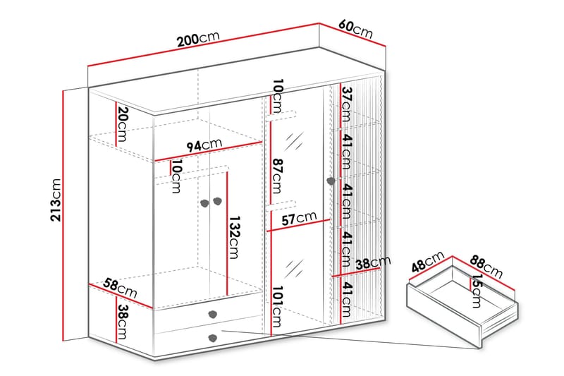 Aldbrough Garderob med Spegel 200x213 cm - Brun/Svart - Förvaring - Garderober & garderobssystem