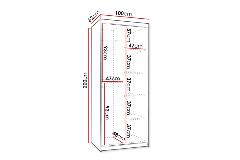 Amira Garderob m. Spegel 100x200 cm - Beige - Förvaring - Garderober & garderobssystem