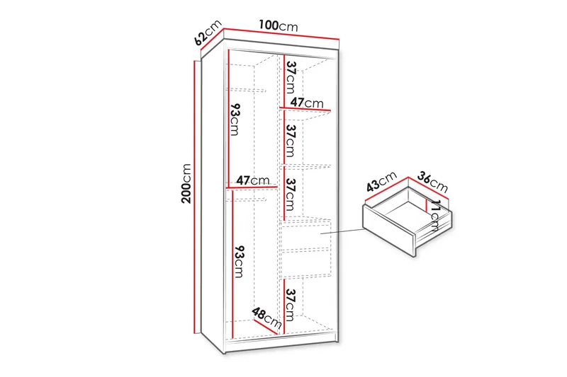 Amira Garderob m. Spegel 100x200 cm - Vit - Förvaring - Garderober & garderobssystem