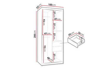 Amira Garderob m. Spegel 100x200 cm - Vit - Förvaring - Garderober & garderobssystem