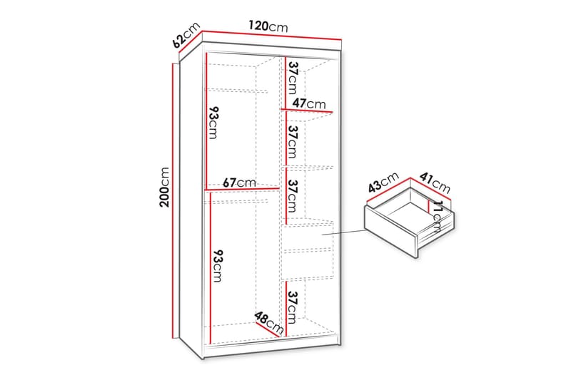 Amira Garderob m. Spegel 120x200 cm - Förvaring - Garderober & garderobssystem