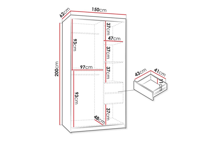 Amira Garderob m. Spegel 150x200 cm - Beige - Förvaring - Garderober & garderobssystem