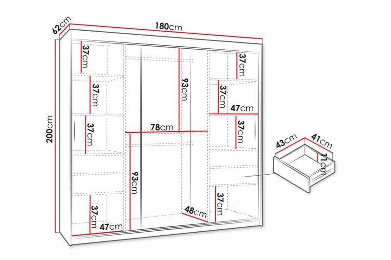 Amira Garderob m. Spegel 180x200 cm - Förvaring - Garderober & garderobssystem